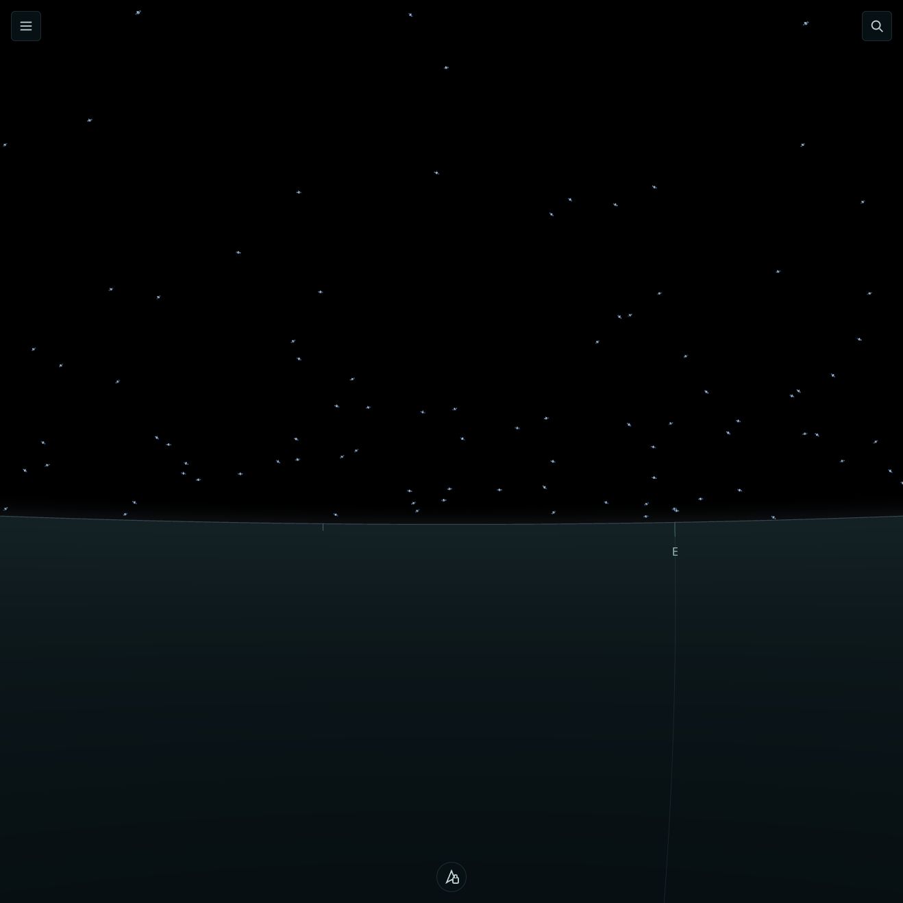 Orbitgaze showing satellite markers scattered across a dark sky above a curved horizon.